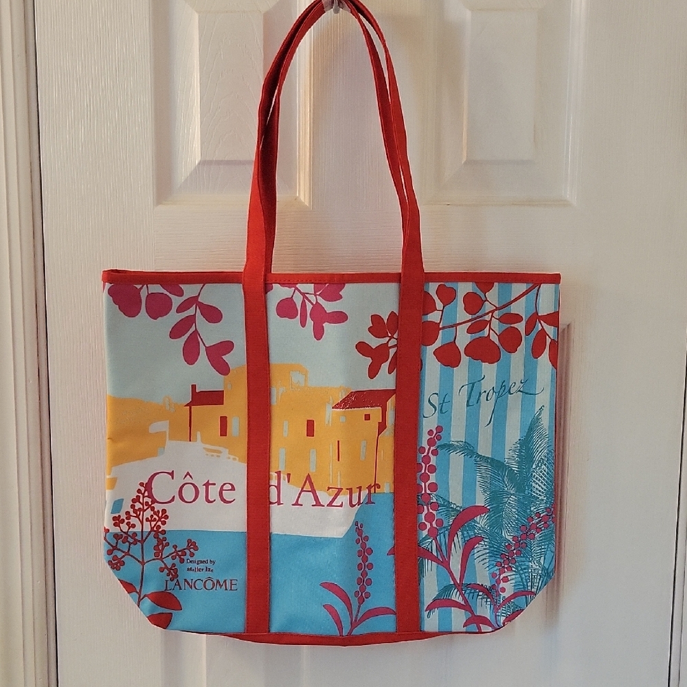 Lancome Red and Blue Tote Bag Vibrant Design